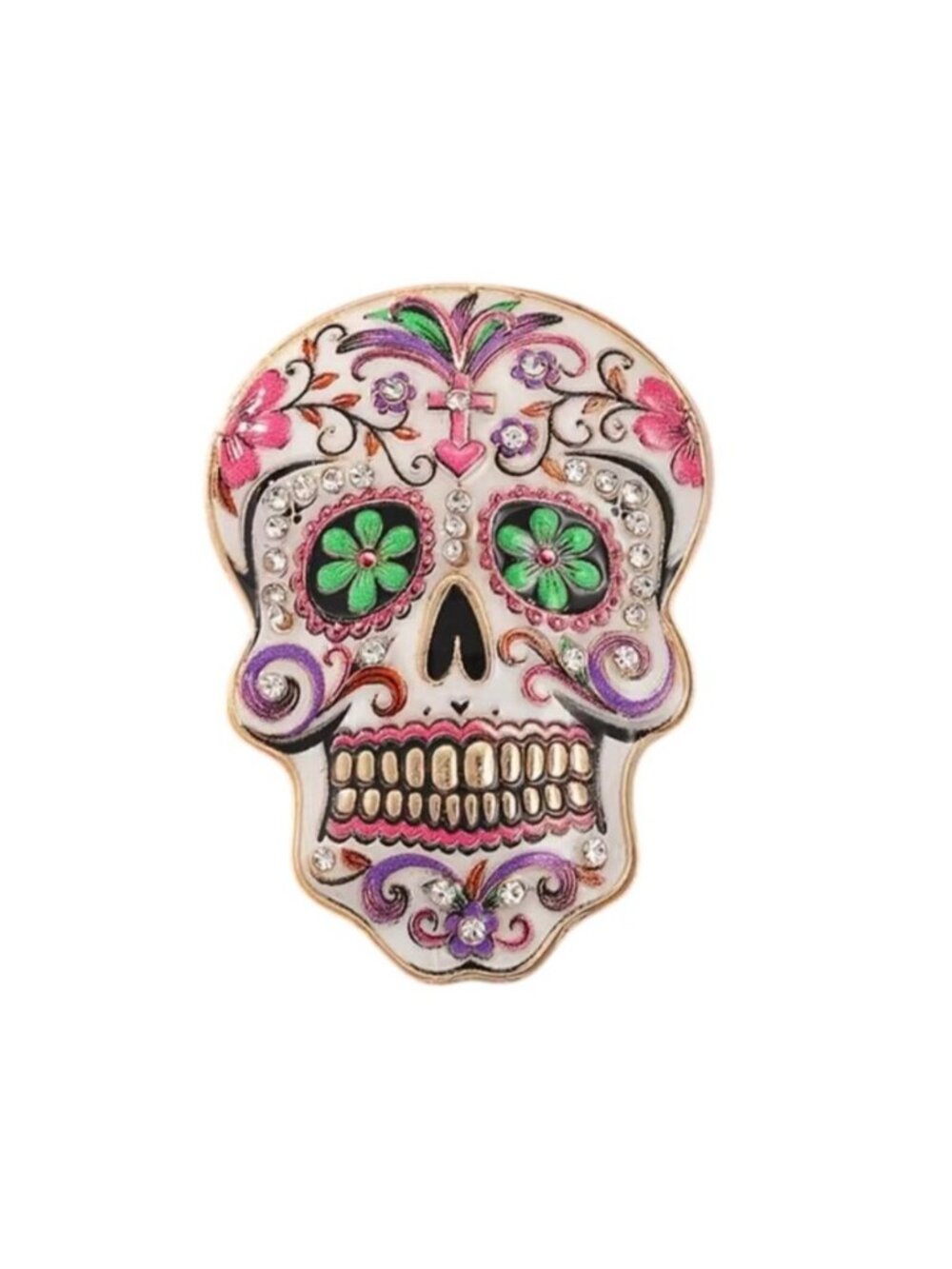 Day Of The Dead Sugar Skull Enamel Brooch Gold Tone